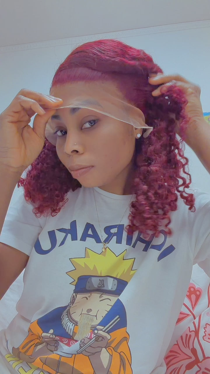 Sdd wine frontal pixie curls 18inch